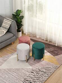 1PC Compact Size Metal Frame Round Fabric Low Stool Ottoman With Non Slip Base Modern Minimalist Design Seating For Living Room Entryway Shoe Changing Creative Side Table Alternative Small Space Decor Essential - Multicolor - View 7
