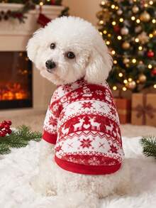 PETSIN 1 Pet Christmas Cat Dog Universal Red Geometric Snowflake Reindeer Snowman Fair Island Pattern Print Plush Warm And Comfortable Dog Christmas - Multicolor - View 5