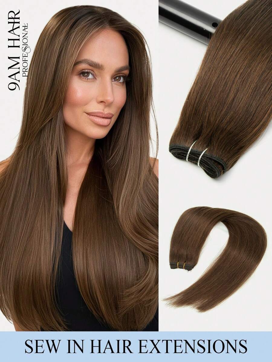 Natural Human Hair Weft-Double Weft Suitable For Sewing In Extensions,Chocolate Brown Color,12-14" Straight Hair With Soft & Smooth Texture Hair Wefts For Women & Men,For Graduation Season,Dreadlock Additions,Scalp Care - S04 - View 1
