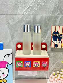 1PC Cream Color Cartoon Wall Mounted No Drill Tissue Box Holder Facial Towel Storage Rack Multipurpose Organizer For Bathroom Toilet Washroom Home Decor Space Saving - Multicolor - View 5