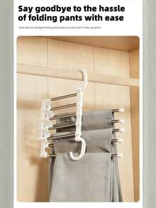 Foldable Pants Hanger Multi-Layer Space-Saving Closet Organizer No Crease Durable Stainless Steel Hanging Rack For Trousers Jeans Skirts Scarves Towels Home Wardrobe Dormitory Travel Laundry Storage - View 3