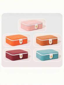 Portable Jewelry Box PU Leather Velvet Lining With Mirror Button Closure Earring Stud Ring Necklace Organizer Exquisite Compact Travel Case Thanksgiving Gift For Women Girls Home Dresser Trip - a - View 5