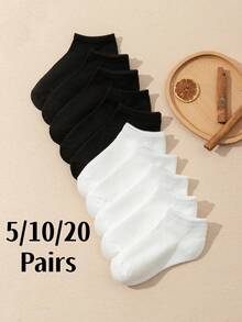 SHEIN 5 Pairs/10 Pairs/20 Pairs Of Children's Medium And Small Children's Solid Color Socks, Student Sports Socks, Children's Versatile Daily Casual Socks - Multicolor - View 1