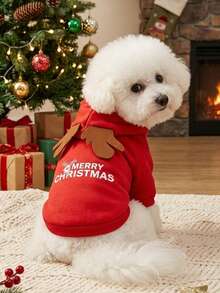 PETSIN 1pc Christmas Reindeer Autumn/Winter Hoodie For Small Dogs, Teddy & Pets - Multicolor - View 3