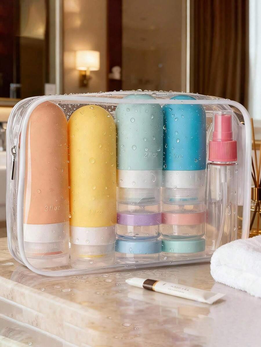 Found Favorite 17PCS Travel Bottles Set]Leakproof Silicone Toiletry Containers - Refillable Cosmetic Bottles For Shampoo, Lotion & Soap With Storage Bag
