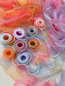 1Pc - 10 Yards Iridescent Gradient Color Chiffon Ribbon For Gift Wrapping, With Wavy Edges, Bow Knot And Tassel Trims,Christmas - Gradient purple and white edge - View 12