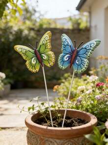 2PCS Metal Waterproof Anti Fade Hand Painted Colorful Butterfly Garden Stakes Ornament Bright Multicolor Art Pattern Plant Pot Yard Patio Lawn Outdoor Spring Summer Decor - View 10