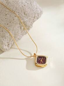 Opalesca Classic Minimalist Style Rhombus Watch With A Delicate Gold Chain, Fashionable And Versatile. It Is Suitable For Daily, Stacking, Birthday Gifts. - Red - View 2