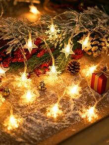 Teckwe 1pc1.5/3/6/10m Christmas Decoration Snowflake Star String Light, Battery Powered, LED Star Fairy String Light For Christmas Indoor Room Wall Decoration, Christmas Party Christmas Tree Decoration Snowflake String Light, Winter Home Decoration Light - Transparent - Snowflake + Star - View 8