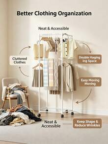 Hexagonal Rotating Mobile Clothes Drying Rack - Sturdy Metal Freestanding Clothes Drying Rack With Wheels, Suitable For Bedrooms, Dormitories, Apartments - Space-Saving Indoor Hanging And Storage Clothes Drying Rack, Laundry Accessory, Stylish Design, Sturdy Metal Structure. - Multicolor - View 4