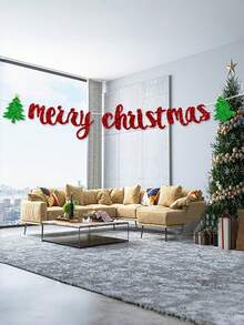 1pc Merry Christmas Party Banner Santa Tree Bunting Hanging Flag For Festival Background Decor Must Have Accessory - multicolor - View 6