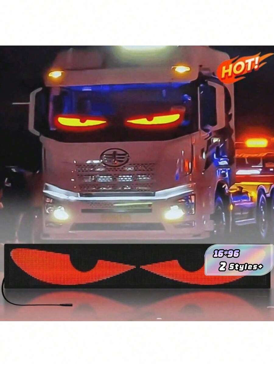 APP控制柔性LED汽車顯示螢幕,全彩智能車貼,IP65防水USB供電可編程軟LED燈牌,附動態閃爍惡魔之眼,內容可編輯,適用於汽車擋風玻璃廣告 - 彩色 - 查看 1