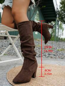NobleVue Women's Fashion Thin Heel Pointed Folds Women's Boots - Coffee Brown - View 4