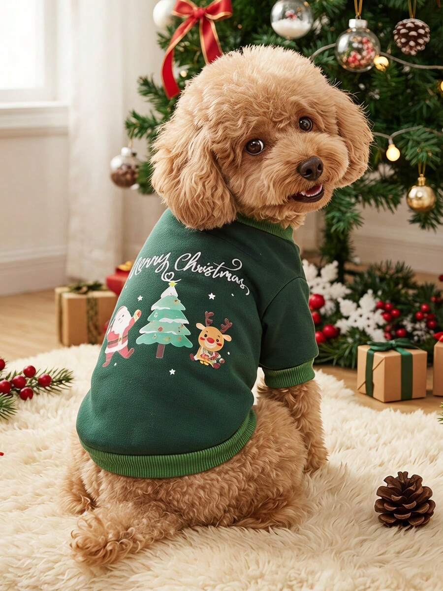 PETSIN 1 Pc Pet Christmas Cat Dog Universal Cute Santa Claus Elk Pattern Printed Green Warm And Comfortable Dog Christmas - Multicolor - View 1