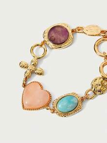 Glisma French Retro Colored Stone OT Buckle Bracelet, Powder Crystal Love Cross Colored Treasure Splicing Bracelet, European And American Style Pendant Brace - Multicolor - View 10