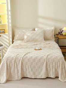 Cirelle Ultra Soft Cream Checkerboard Throw Blanket - Plush Grid Textured Flannel Blanket, Cozy Ivory Checkered Blanket For Couch, Sofa & Bed - Beige - View 4