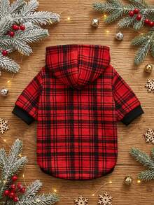 PETSIN 1 buah Sweatshirt Hewan Peliharaan Motif Kotak-kotak Merah & Hitam, Natal - MultiWarna - View 2