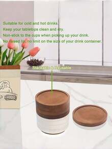 5 PCS Natural Wooden Drink Coasters Set With Holder Rustic Coffee Table Decor Heat Resistant Scratch Proof Absorbent Non Slip Protector For Home Office Desk Kitchen Bar Living Room Party Wedding Housewarming Christmas Gift - Multicolor - View 3