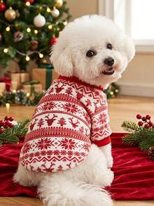 PETSIN 1 Pet Christmas Cat Dog Universal Red And White Christmas Snowflake Reindeer Pattern Printed Plush Warm And Comfortable Dog Christmas - Multicolor - View 3