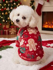 PETSIN 1 Pet Christmas Cat Dog Universal Red Gingerbread Man Snowflake Cane Candy Christmas Pattern Print Plush Warm And Comfortable Dog Christmas - Multicolor - View 3