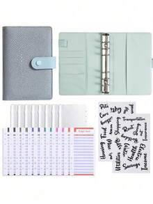 1SET A6 Pebble Grain PU Leather 6 Ring Binder Budget Planner With Pen Loop Card Slots Durable Compact Portable Financial Organizer For Office School Home Accounting Money Tracking Must Have Gift - Pebble pattern - View 12