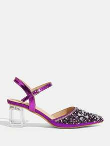 CUCCOO TILAWA Ladies' Fashionable And Elegant Pointed Crystal Heel, Rhinestone Pointed Laser Lace, Women's High-Heeled Shoes, Suitable For Banquets, Parties Fall Shoes - Purple - View 3