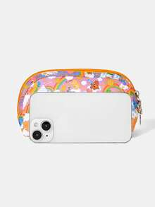 SHEIN X Care Bears 1 Cartoon Pattern Cosmetic Bag, Portable Zipper Cosmetic Storage Bag, Multi-Functional Finishing Bag, Lightweight Travel Bag - Multicolor - Orange Pink - View 4
