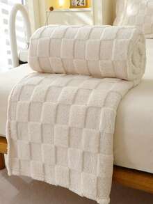 Cirelle Ultra Soft Cream Checkerboard Throw Blanket - Plush Grid Textured Flannel Blanket, Cozy Ivory Checkered Blanket For Couch, Sofa & Bed - Beige - View 7