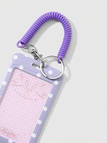 ROMWE Anime 1 Creative Fashion Simple Pink Purple Acrylic Hollow Bead Chain Spring Rope Star Polka Dot Card Cover DIY Keychain Bag Pendant, Holiday Gift - Pink purple - View 14