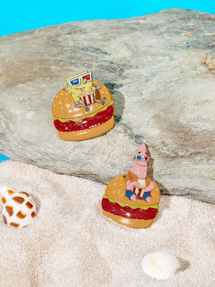 SpongeBob SquarePants | SHEIN Ghim cài áo in họa tiết hoạt hình sáng tạo mới, thiết kế liên kết IP, phong cách đáng yêu cá tính, đơn giản và thanh lịch, có thể dùng làm phụ kiện, phù hợp cho - Vàng - Xem 1