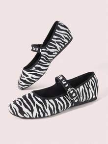 CUCCOO DOLLMOD Women's Shoes, Zebra Pattern, Retro Classic Flat Mary Jane, Suitable For Casual And Versatile Commuting Vacation Fall Shoes - zebra pattern - View 3