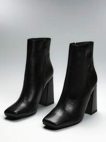 SHUZIA Women's Glamorous Square Toe Zip-Up Block Heel Ankle Booties - Black - View 6