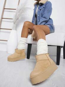 SHUZIA Women's Versatile Faux Suede Slip On Lug Sole Ankle Booties For Warm - Apricot - View 2