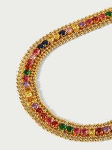 Glisma 18K Gold-Plated Color Zirconium-Inlaid Fashion Wide-Edition Bracelet (Random Color Sorting) - Yellow Gold - View 7