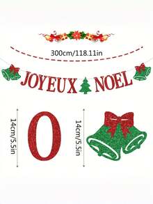 1 Set Christmas Party Glitter Banner Joyeux Noel Letter Bell Tree Hanging Bunting For Home Decor Must Have Accessory - multicolor - View 3