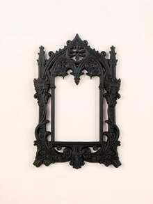 1PC Standard Size Vintage Gothic Carved Skull Church Arch Wall Decor Frame With Distressed Dark Ornate Finish Detailed Sculptural Relief Design Hanging Mirror Frame Ornament For Halloween Spooky Atmosphere Living Room Bedroom Office Entryway - 1PC - View 4