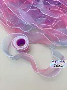 1Pc - 10 Yards Iridescent Gradient Color Chiffon Ribbon For Gift Wrapping, With Wavy Edges, Bow Knot And Tassel Trims,Christmas - Gradient purple and white edge - View 1