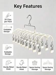20-Clip Metal Drying Rack, Bra & Underwear Hanger With Clips, Sturdy Balcony Clothes Drying Rack For Socks, Bras, Underwear, Clothes (Slight Color Difference Due To Batch Variation, Does Not Affect Normal Use) - Multicolor - View 3