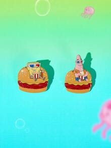 SpongeBob SquarePants | SHEIN Ghim cài áo in họa tiết hoạt hình sáng tạo mới, thiết kế liên kết IP, phong cách đáng yêu cá tính, đơn giản và thanh lịch, có thể dùng làm phụ kiện, phù hợp cho - Vàng - Xem 4