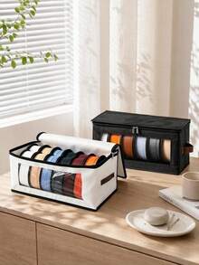 Haus Hana Foldable Storage Box With Clear Window Large Capacity Clothes Organizer For Wardrobe Bedroom Fabric Collapsible Container Unit - Black - View 1