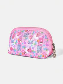SHEIN X Care Bears 1 Cartoon Pattern Cosmetic Bag, Portable Zipper Cosmetic Storage Bag, Multi-Functional Finishing Bag, Lightweight Travel Bag - Multicolor - Light Pink - View 2