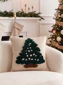 1 Piece, Christmas Tree Tufted Pillow Cover, Green Three-Dimensional Texture Christmas Decorative Cushion Cover, White Star Pattern Sofa Pillow Cover, Suitable For Living Room, Bedroom And Winter Holiday Home Decoration - Multicolor - View 8