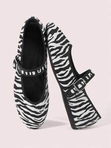 CUCCOO DOLLMOD Women's Shoes, Zebra Pattern, Retro Classic Flat Mary Jane, Suitable For Casual And Versatile Commuting Vacation Fall Shoes - zebra pattern - View 1