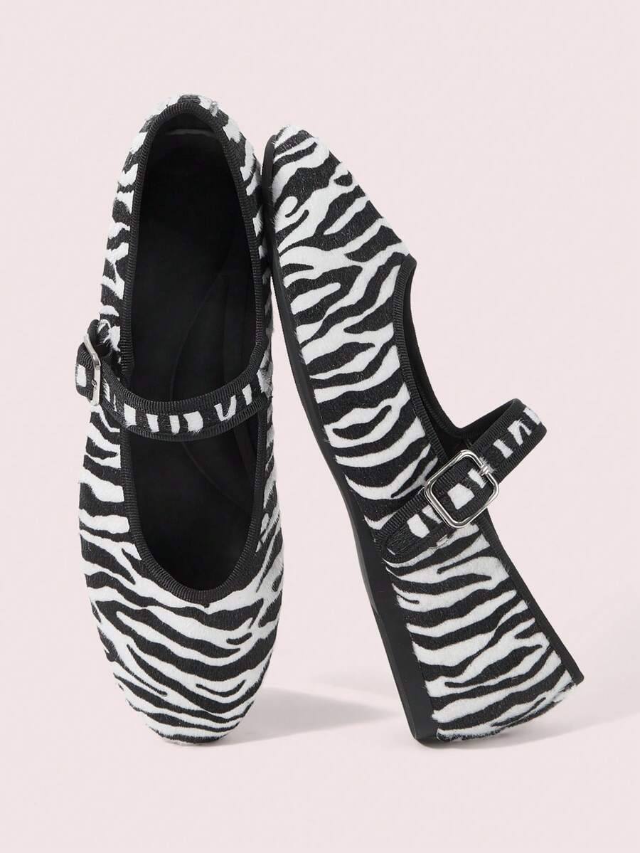 CUCCOO DOLLMOD Women's Shoes, Zebra Pattern, Retro Classic Flat Mary Jane, Suitable For Casual And Versatile Commuting Vacation Fall Shoes - zebra pattern - View 1