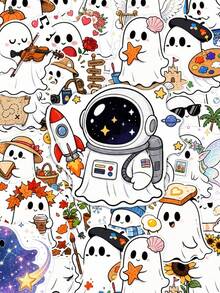 MINKOJA 50pcs Cute Ghost Waterproof Sticker Set, Halloween Aesthetic Ghost Decorative Stickers, Back To School Cute Ghost Gift Stickers, Suitable For Teen Girls - Multicolor - View 5