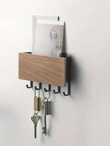 Wooden Key Holder Wall Mount, Minimalist Creative Wall Hook With Storage Box, Wooden Hanging Hook Rack Organizer For Keys And Daily Essentials, Space Saving Entryway Wall Decor, Easy To Install, Rustic Farmhouse Home Decor For Hallway Living Room - Multicolor - View 7