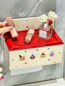 1PC Cream Color Cartoon Wall Mounted No Drill Tissue Box Holder Facial Towel Storage Rack Multipurpose Organizer For Bathroom Toilet Washroom Home Decor Space Saving - Multicolor - View 6