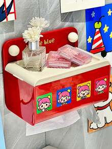 1PC Cream Color Cartoon Wall Mounted No Drill Tissue Box Holder Facial Towel Storage Rack Multipurpose Organizer For Bathroom Toilet Washroom Home Decor Space Saving - Multicolor - View 7