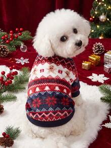 PETSIN 1 Pet Christmas Cat Dog Universal Red Gingerbread Man Elk Snowflake Fair Island Pattern Printed Plush Warm And Comfortable Dog Christmas - Multicolor - View 1