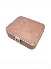 Portable Jewelry Box PU Leather Velvet Lining With Mirror Button Closure Earring Stud Ring Necklace Organizer Exquisite Compact Travel Case Thanksgiving Gift For Women Girls Home Dresser Trip - a - View 6
